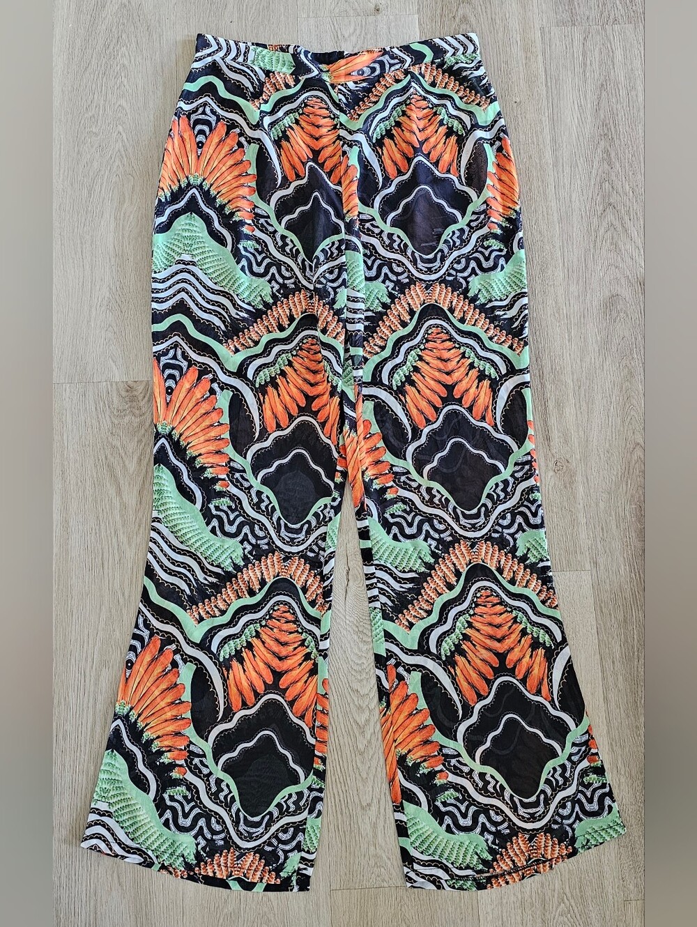PrettyLittleThing Sheer Printed Flare Pants Size US 12